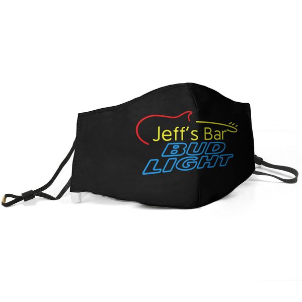 

women men face mask dust mask muffle custom jeffs bar bud light logo neon printed with adjustable ear hookbud light blue, Silver