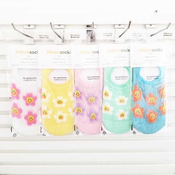 

south korea boat and east gate women's socks kikiya grid ultra-thin transparent boat socks cute ya small, Pink;yellow