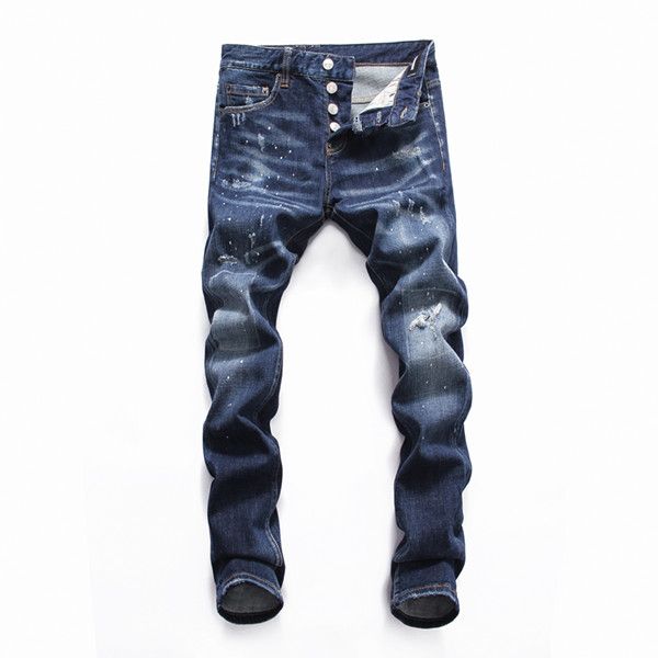 

men's designer jeans denim blue high waist version skinny european and american style bicycle motorcycle rock revival