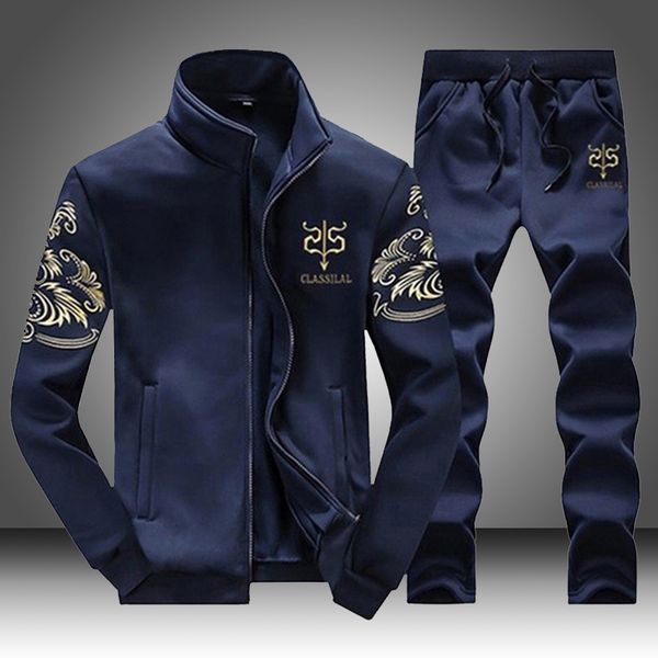 

eu size men tracksuit set running sports fitness sportswear male 2 pieces sweatshirt+pant mens clothing chandal hombre plus size, Gray