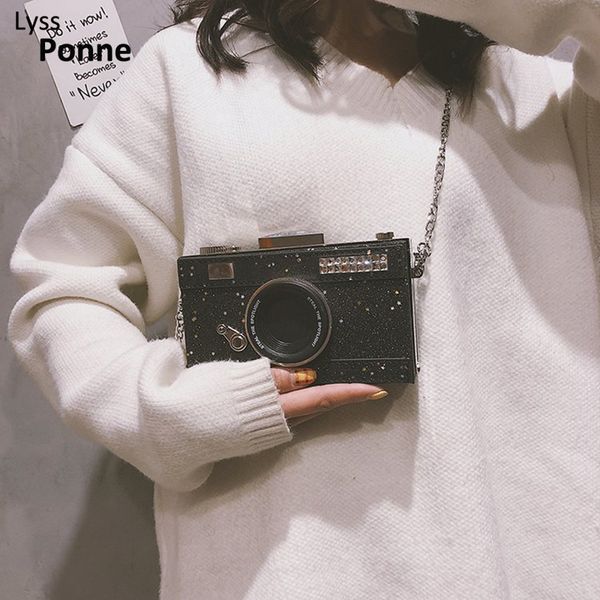 

personality bag women messenger bags sequins camera casual pu leather clutch chain handbag crossbody shoulder bags bolsas 2020