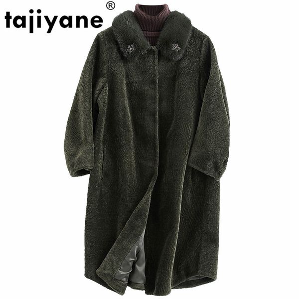 

real fur coat collar wool jacket autumn winter coat women clothes 2020 korean vintage sheep shearling fur zt3708, Black