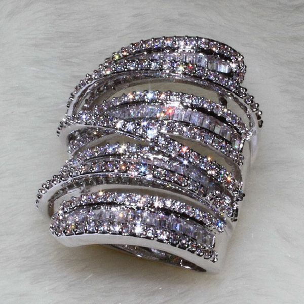 

luxury pave full square simulated diamond cz gemstone rings copper jewelry women silver plated filled cocktail band rings
