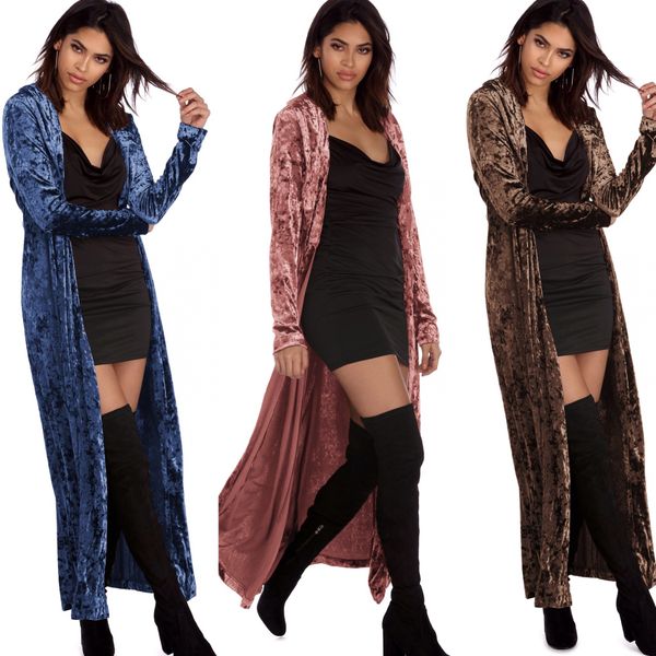 

long sleeve extended velvet windbreaker cardigan jacket, Tan;black