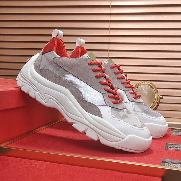 

lace up mens shoes casual luxury with original box sports gumboy calfskin sneaker thick sole italy fashion leather mens shoes big size sale, Black