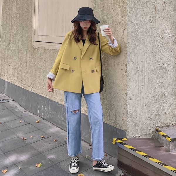 

корейский шикарный дизайн ниши имбирь двубортного потерять все соответствующий интернет знаменитости костюм короткие короткое пальто пальто, White;black