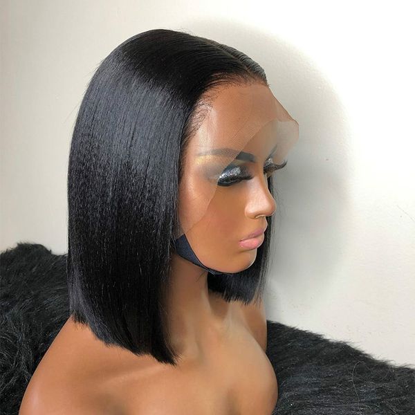 

bob wig hd lace frontal wig straight hair 13x6 lace front human hair wigs transparent bob lace front wigs 150% short bob wigs, Black;brown