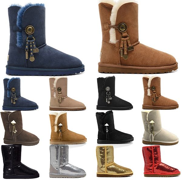 

2020 wgg boots women australia classic winter snow short bow ankle knee sequins pendant black red brown blue womens girls boot size 36-41