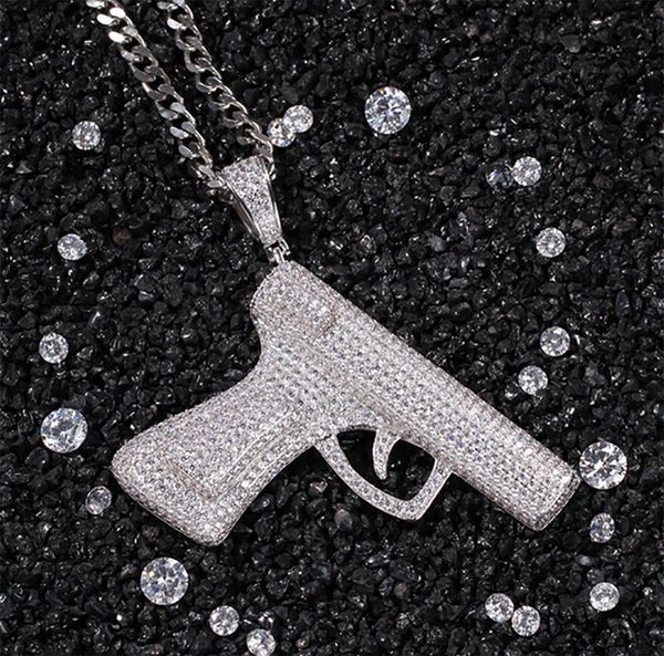 

mens silver gold cz pistol pendant necklace micro pave cubic zirconia necklace 14k gold plated jewelry with gift box