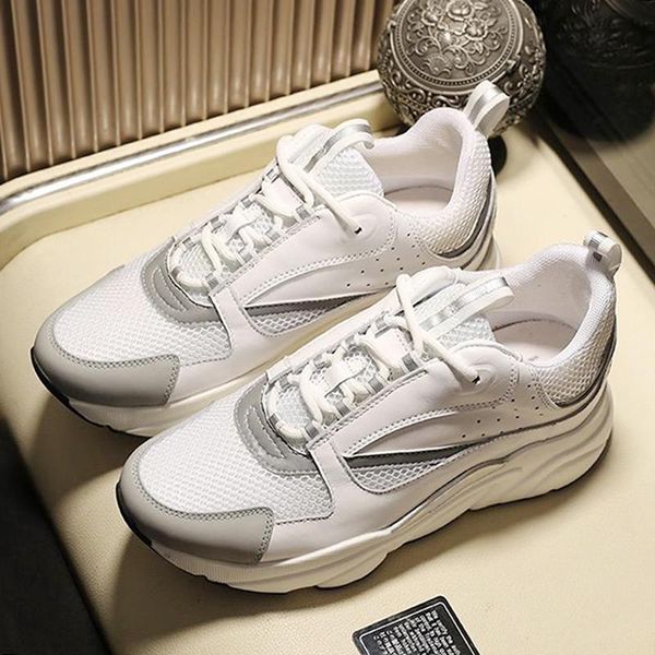 

fashion mens luxury shoes lace -up footwears b22 sneaker in white technical knit white and silver -tone calfskin casual shoes, Black