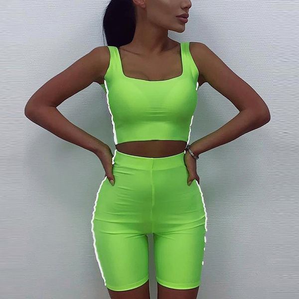 

yoga set tank vest high waist yoga shorts leggings reflective workout sports suit bhd2, White;black