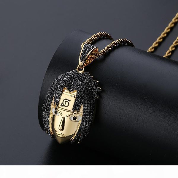 

naruto cartoon head pendant naruto sasuke personality necklace with zircon micro-inlaid men's hip-hop jewelry, Silver