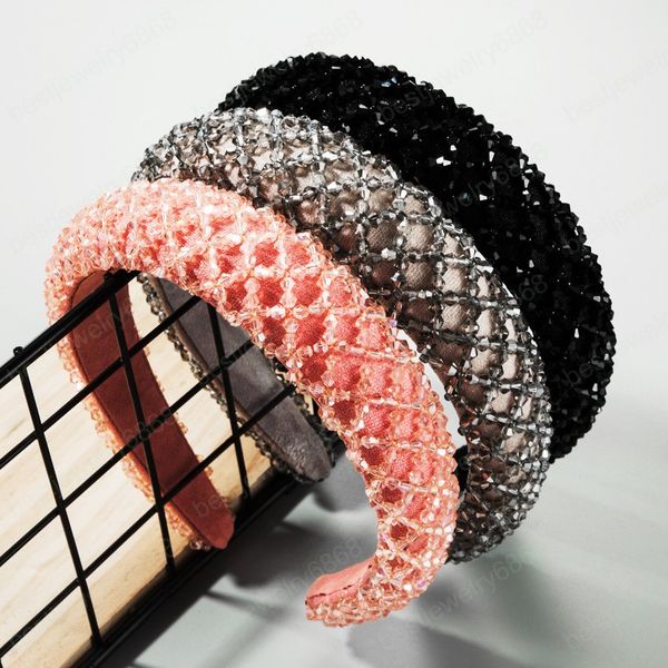 

crystal hair band women's simple elegant wide side hand-sewn sponge headband, Silver