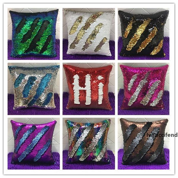 

double sequin pillow case cover glamour square pillow case cushion cover home sofa car decor mermaid bright pillow covers wx-p01