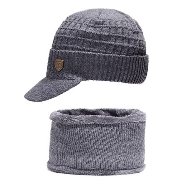 

cycling caps & masks men casual solid soft warm wool hat and bib set, Black