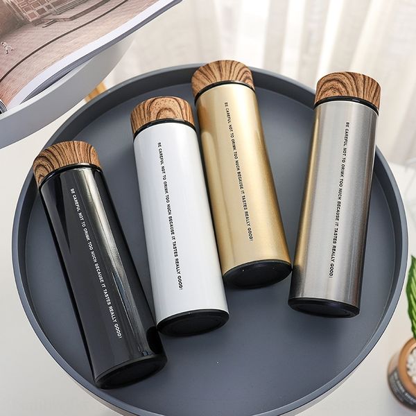 

igq60 korean style trendy letter 304 stainless steel wooden cover insulation large capacity thermos thermos vacuum cup with tea leak tea cup