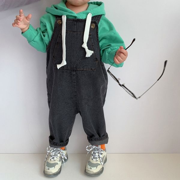 

du7ss 2020 autumn korean style clothing boys and girls loose sling clothing children's children's washed old big pocket two-color, Blue