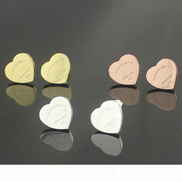 

new fashion beautiful earrings jewellery earrings stud heart shaped lady earrings love ear studs women jewelry with original cloth bag, Golden;silver