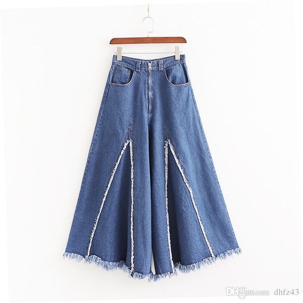 

qiu dong season new panty 2019 large flash wide - legged pants legs pants they a7-26609, Blue