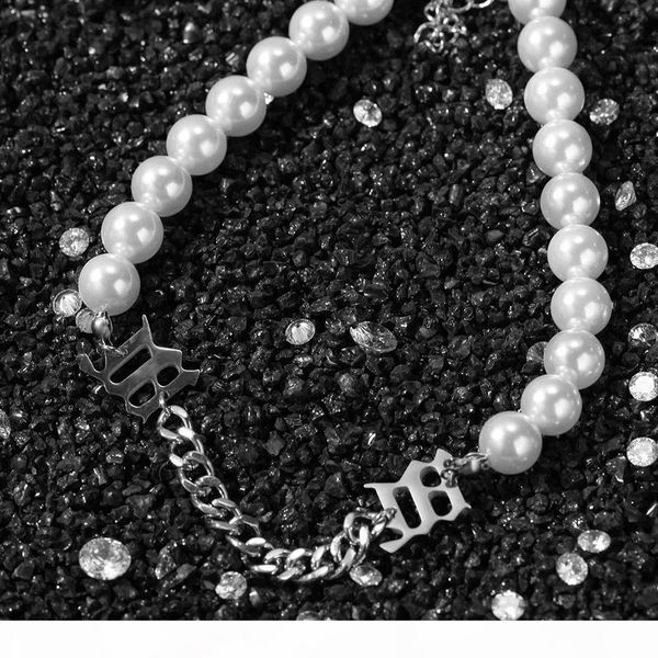 

2020 new exclusive harajuku pendant pearl cute party necklace punk stainless letter bundy short charm necklace, Silver