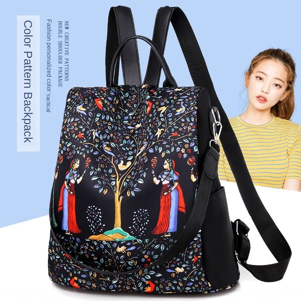 

backpack 2019 new national nylon cloth travel style nylon cloth multi-functional single shoulder women's bag printed travel bag
