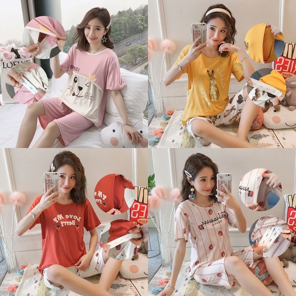 

сестринское летом тонкие с коротким рукавом набор родильный ежемесячно по уходу за больными пижамы пижамы одежда лето беременных женщин дома, Blue;red