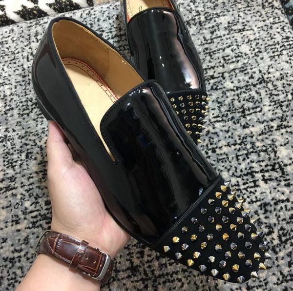 

designer men fashion man dandelion spikes red bottom loafers casual genuine leather brand dress men's walking oxford eu 35-46, Black