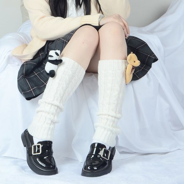 

cute girl small bear panda white medium clean socks and socks tube soft girl jk uniform leg cover artistic cleaning pile, Pink;yellow