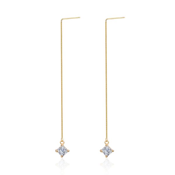 

new fashion multi-color square zirconia drop earrings for women gold chain ear line long earring wedding party jewelry, Silver