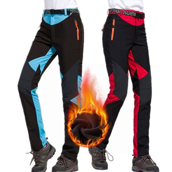 

winter fleece hiking pants womens autumn softshell outdoor sports warm trousers femal thermal mountain ski pants gcc097, Black;green