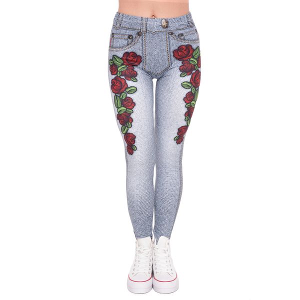 

new design leggins mujer imitation jeans 3d printing legging fitness feminina leggins woman pants workout leggings, Black