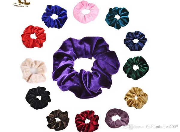 

new women girl velvet elastic hair scrunchies scrunchy hairbands head band ponytail holder hair ties ring rope hair accessories for women, Pink