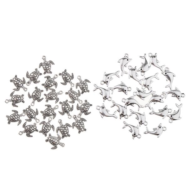 

40 pack turtle and dolphin charms pendant beads for jewelry making, zipper pull charms - purse charms, Silver