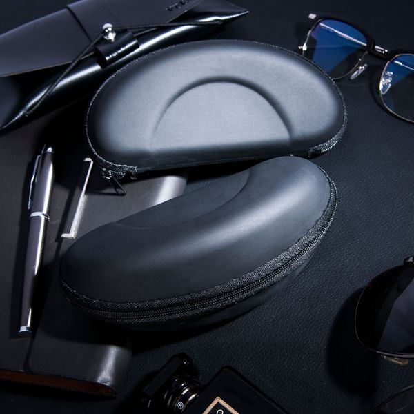 

new high-end pu frosted leather sun sun zipper sports glasses case black glasses case, Blue