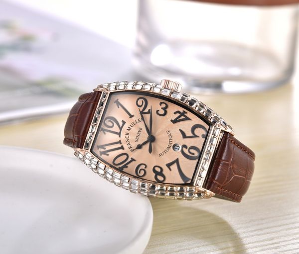 

luxury mens watches quartz watch designer watches franck brand women diamond bezel leather strap ladies fashion accessories, Slivery;brown