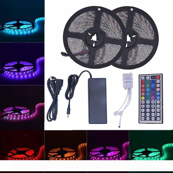 

led strip lights smd5050 waterproof 32.8 ft (10m) 300leds rgb 30leds m with 44key ir controller dc12v power supply for tv backlight