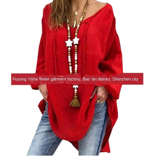 

2019 новый свободные пузырь рукав v-образный вырез на шнуровке 2019 нового свободных футболок пузыря рукав v-образный вырез на шнуровке футб, White