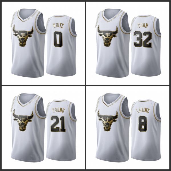 

Chicago Bulls Zach LaVine Kris Dunn Thaddeus Young Coby White Men Golden NBA Edition White Basketball Jersey