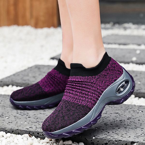 

2020 новый популярный e-commerce большой размер женская обувь new воздушной подушке летучий тканые кроссовки мода ступил повседневная обувь, Black