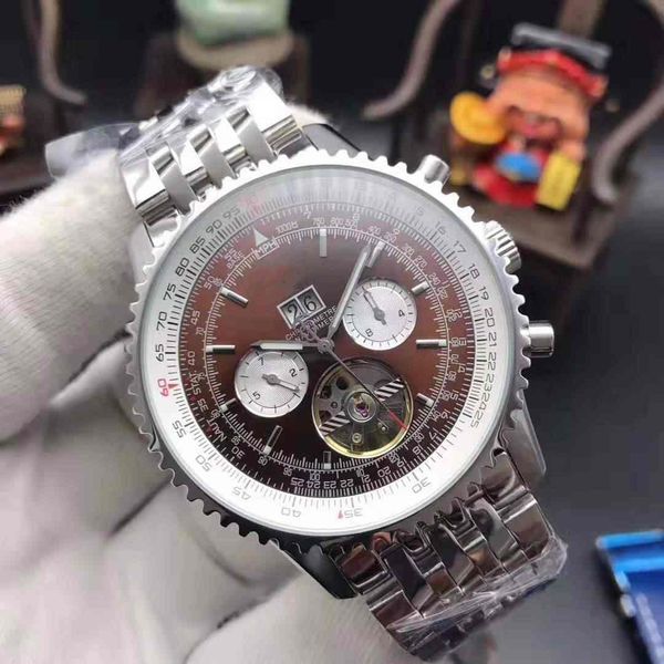 

2020 new men avenger watch, aviation chronograph watch pilot watch stainless steel tourbillon mechanical men watch, Slivery;brown
