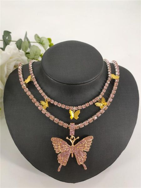 

double row full crystal butterfly necklace gold color chain women gift, Silver