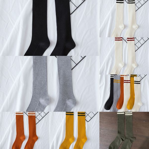 

чай лицо сплошного цвет два-бар вертикальных полос длина до колена женщин моды и носки городских полулитых ног женских носков, Pink;yellow