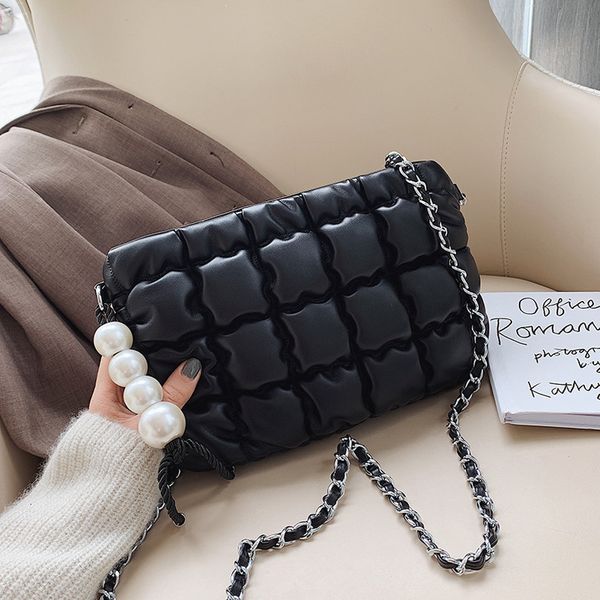 

pearl women handbag 2020 autumn new small quilted crossbody bag fashion brand plaid handle simple shoulder messenger bag