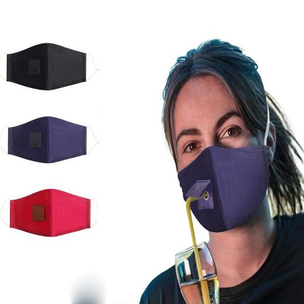 

protect cotton face mask drinking mask with hole for straw washable dustproof drink outdoor mouth masks da603