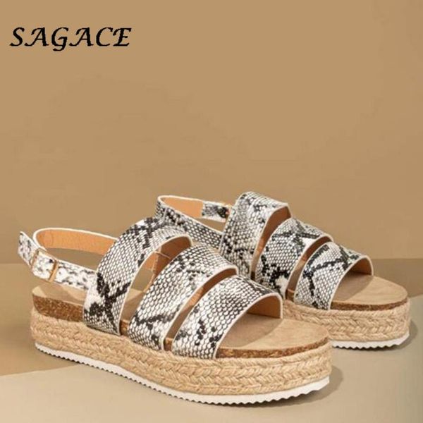

sagace bohemian women wedge sandals leather snake print thick heel buckle high heels beach shoes wedding party platfrom sandals, Black
