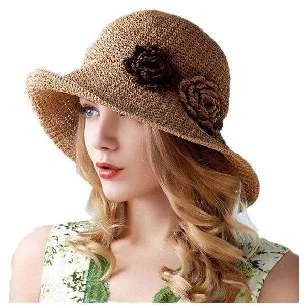

female summer korean style fashionable flower straw sun travel beach sun handmade beach handmade women's straw hat toque hat, Blue;gray