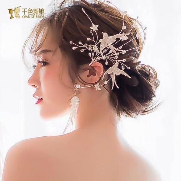

2019 new bride's headdress hair clip ear hanging dual use super fairy hair jewelry wedding hair accessories t200522, Slivery;golden
