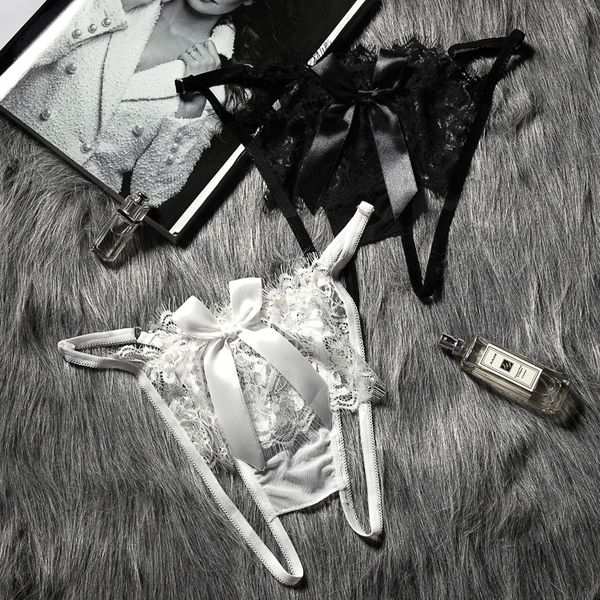 

lace seamless thin women's tight pants underwear tight pants breifs low waist open crotch hollow large size underwear, Black;white