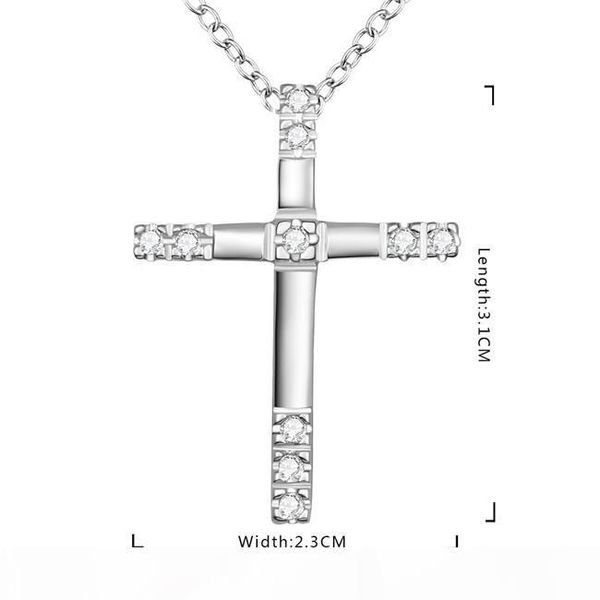 

y wedding inlaid stone cross women 's sterling silver plate necklace ,fashion 925 silver pendant necklace with chains gn539