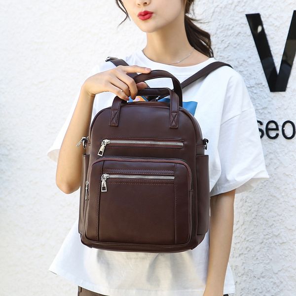 

new korean pu multi-layer large capacity hipster casual all-match super-fire backpack portable backpack women's bag